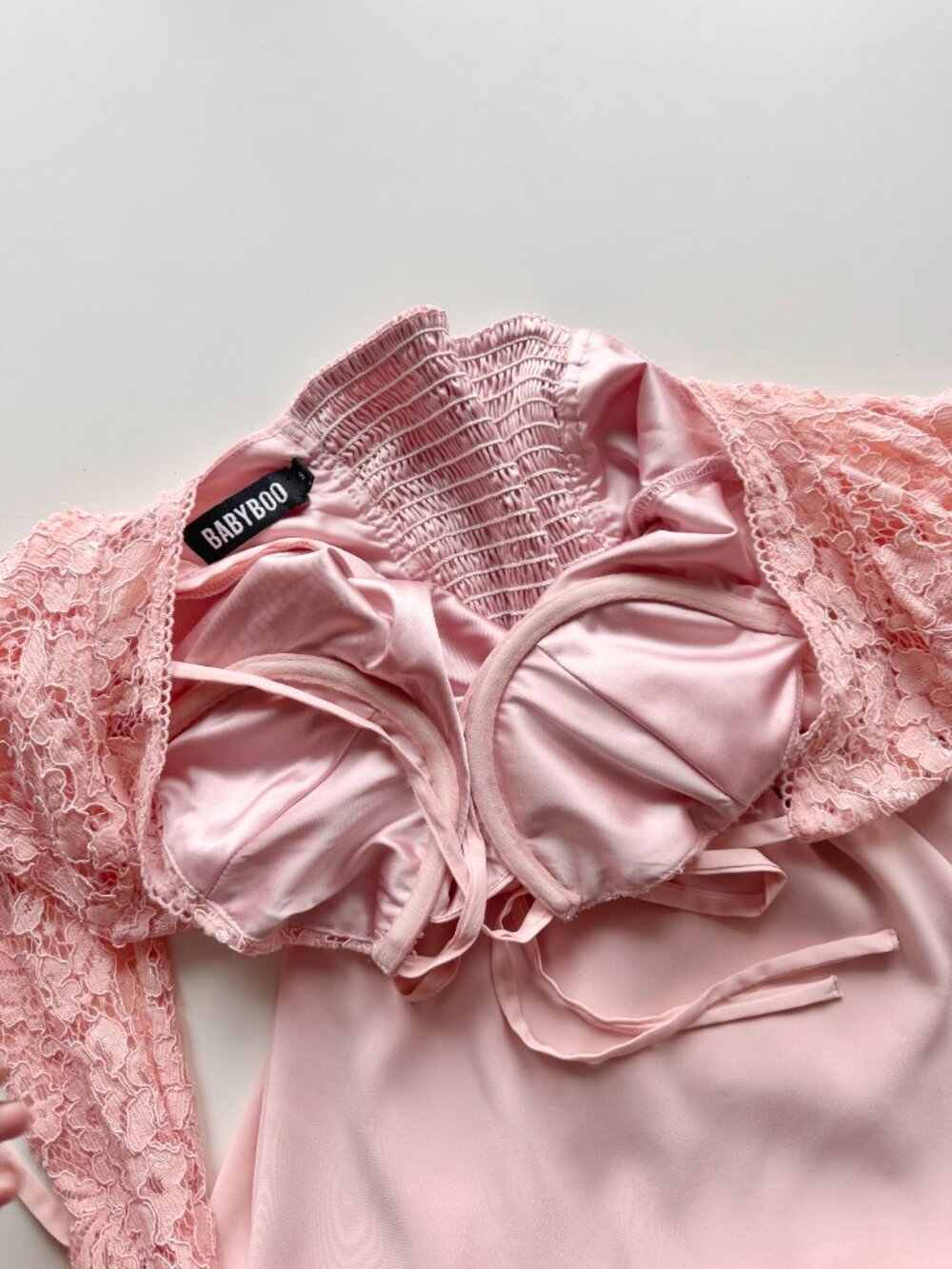 BABYBOO Jacinta Blush Pink Lace Flared Sleeve Corset Mini Dress, Size S - Picture 13 of 15